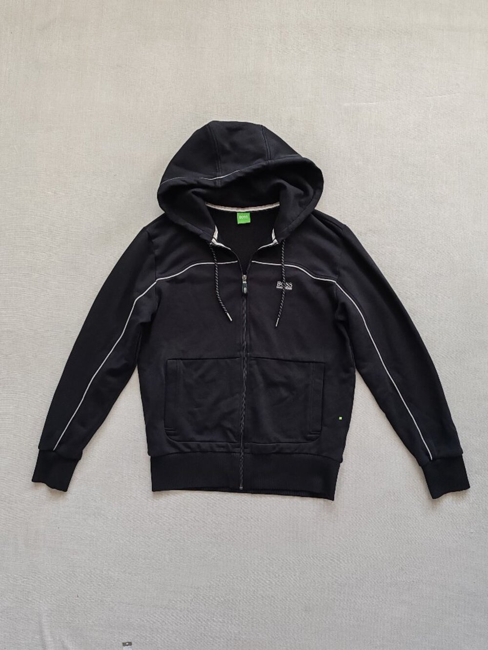BOSS Hugo Boss Saggy Full Zip Hoodie Black White Piping Men's Size S